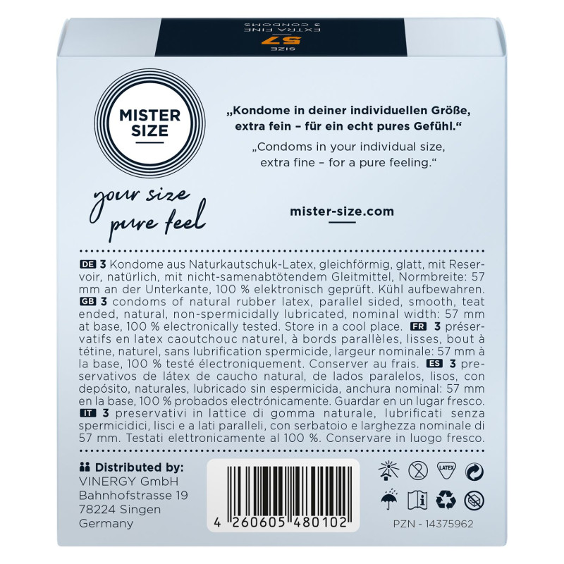 Mister Size – pure feel – 57 (3 condoms), толщина 0,05 мм Mister Size – pure feel – 57 (3 condoms), толщина 0,05 мм