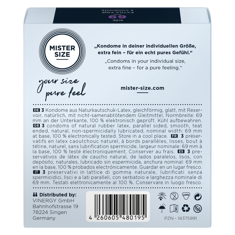Mister Size – pure feel – 69 (3 condoms), толщина 0,05 мм Mister Size – pure feel – 69 (3 condoms), толщина 0,05 мм