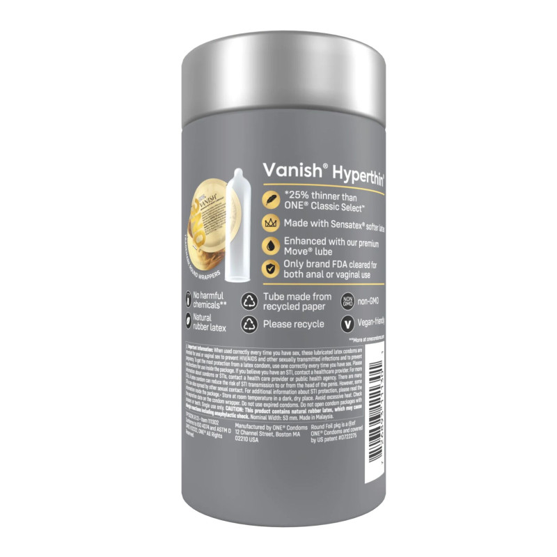 ONE Vanish Hyperthin, 12 шт, ультратонкие, со смазкой, подарочная упаковка-тубус