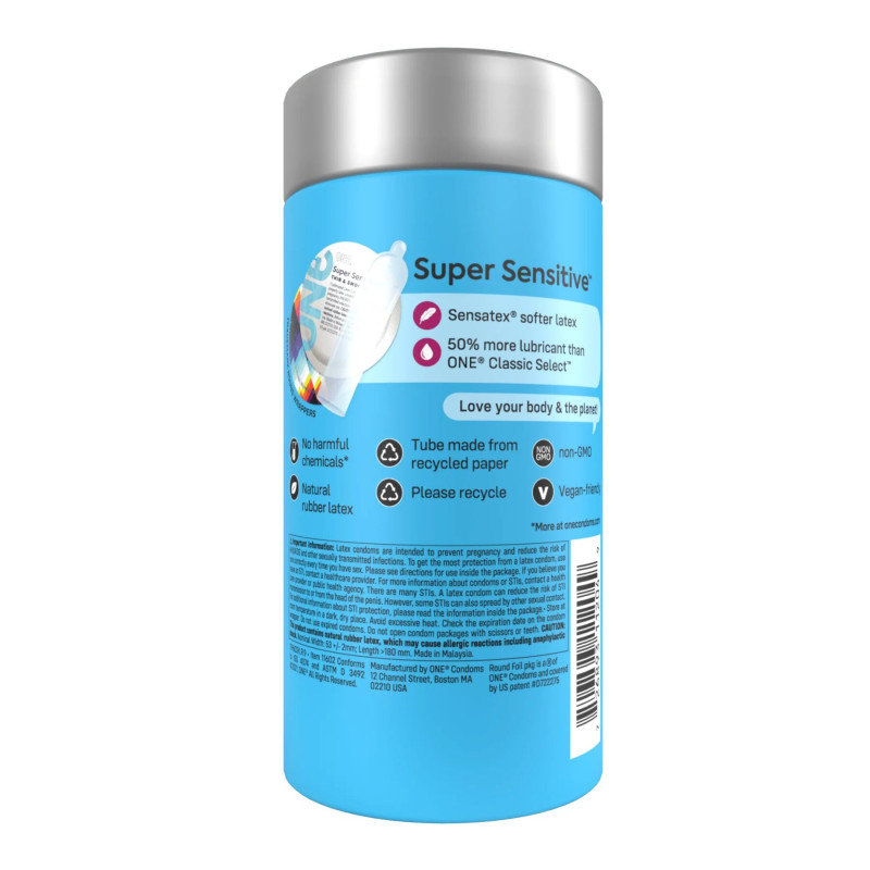 ONE Super Sensitive, 12 шт, гладкие, с дополнительной смазкой, упаковка-тубус